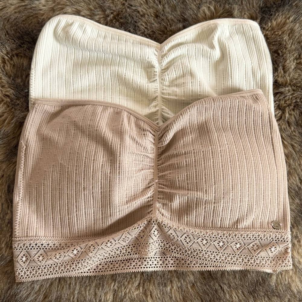 Lucky Brand Cream and Tan Bandeau Set